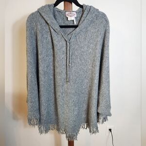 Oliver Gray Hooded Poncho with Fringe SKU D02